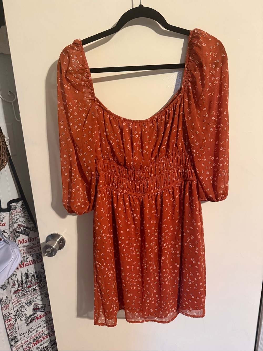 Trixxi Size XL Rust Floral Smocked Mini Dress - peasant sleeves  - boho style
